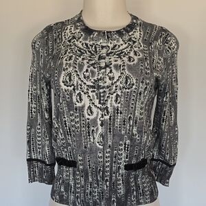 Karen Millen black/gray snap front elegant print sweater-4